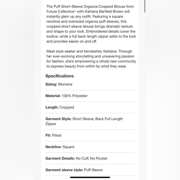 🖤Puff Short Sleeve Organza Cropped Blouse - Future Collective™ Womens Size 14🖤 - Picture 4 of 15